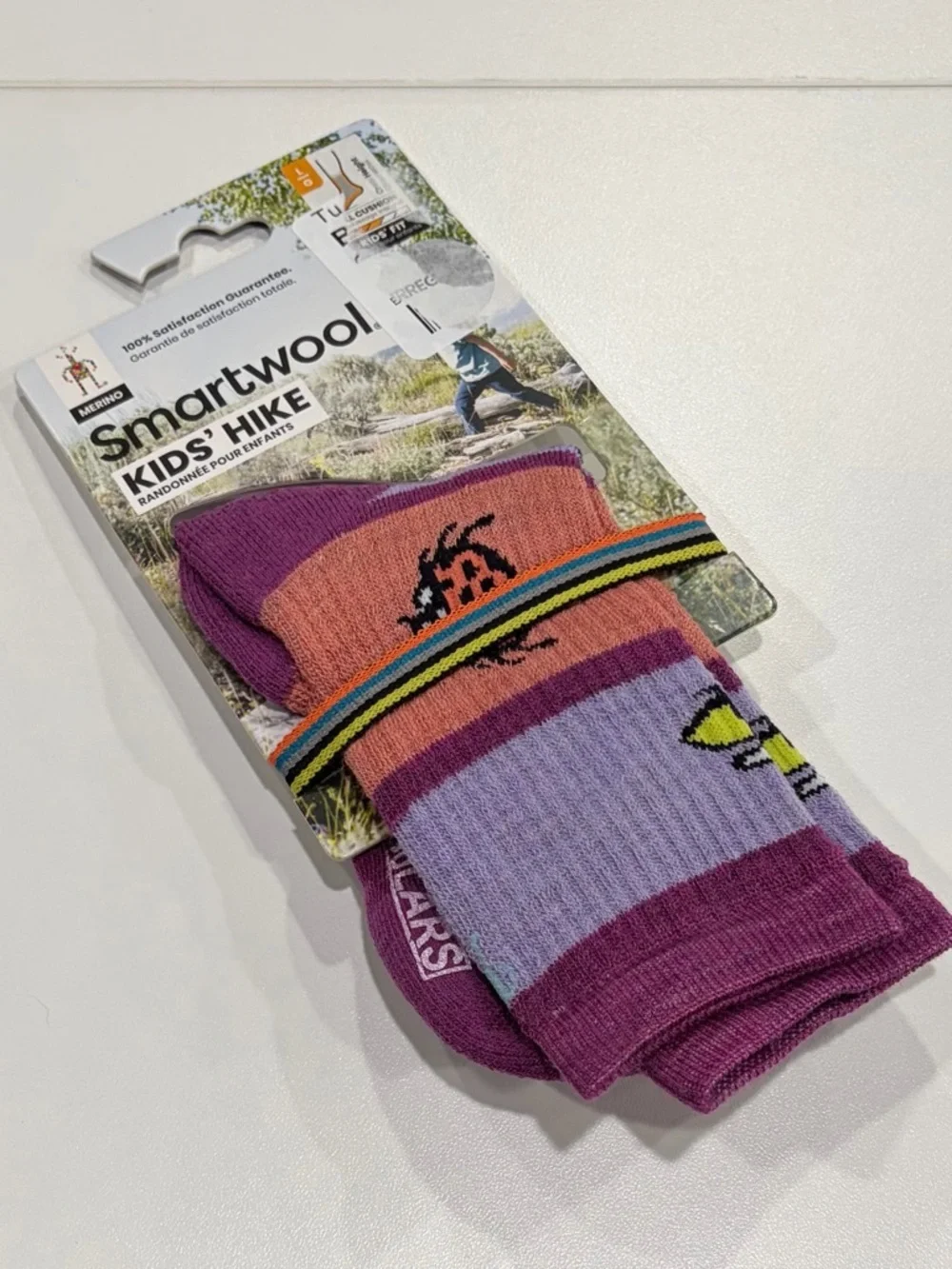 SmartWool Boys Girls Kids Large Garden Bugs Full-Cushion Hiking Socks Purple NWT